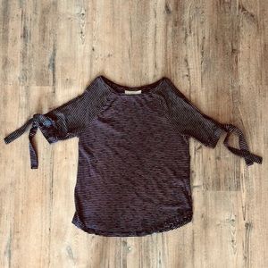 LOFT Navy Stripe Tie Sleeve T-Shirt (S) -LIKE NEW